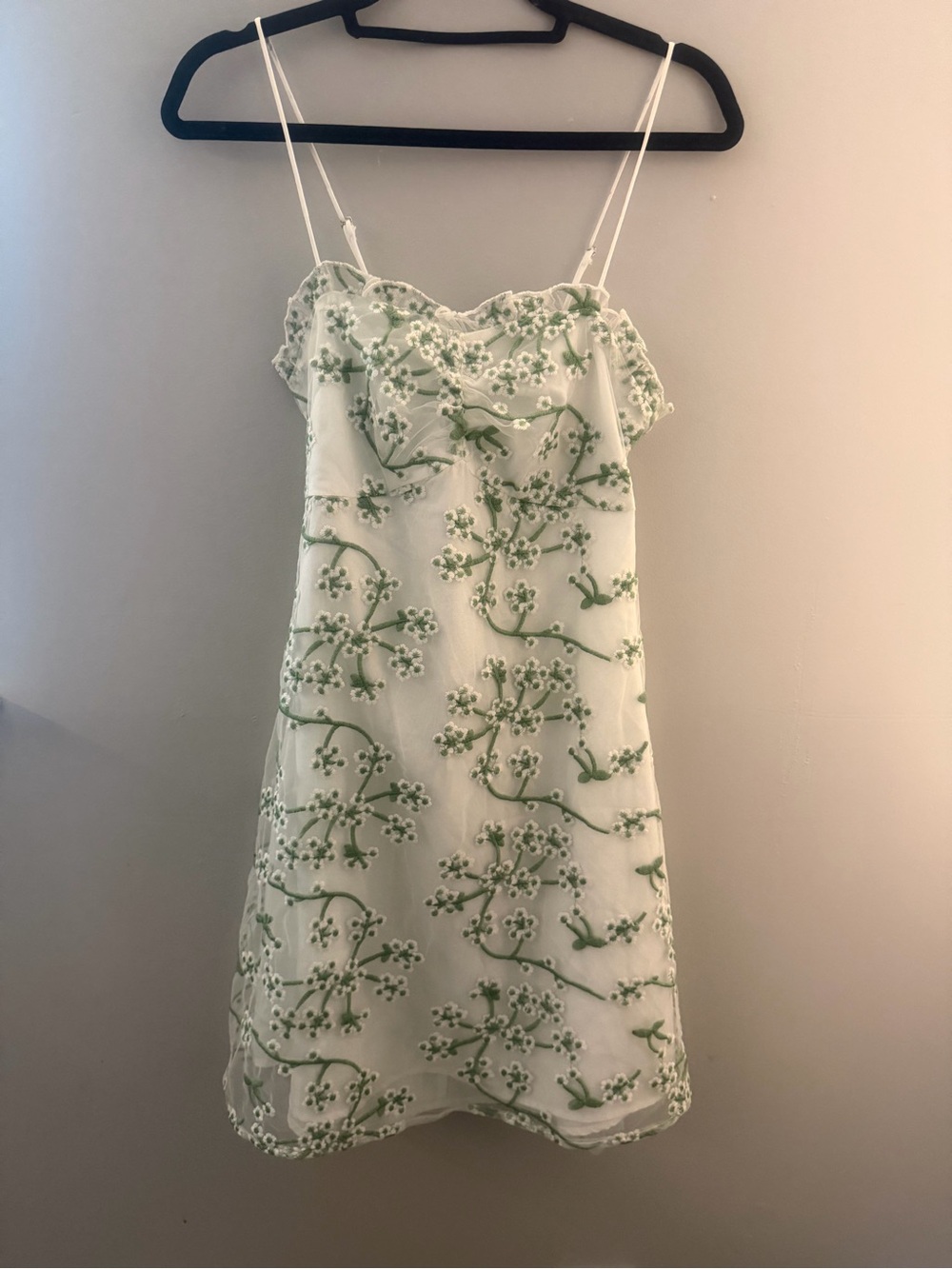 12th Tribe Mint Green Floral Lace Spaghetti Strap Mini Dress - Picture 3 of 5